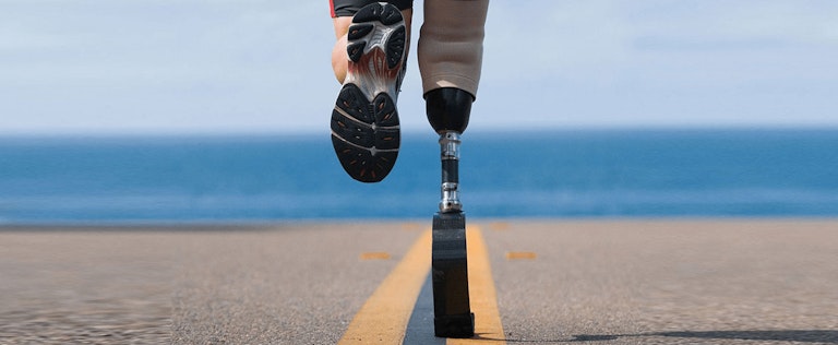 outdoor running with a prosthetic leg
